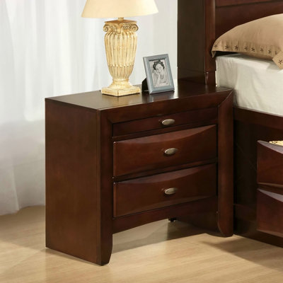 Contemporary Queen Size Bed 2x Nightstands Headboard Bookcase Cherry Color 3pc Set Bedroom Furniture