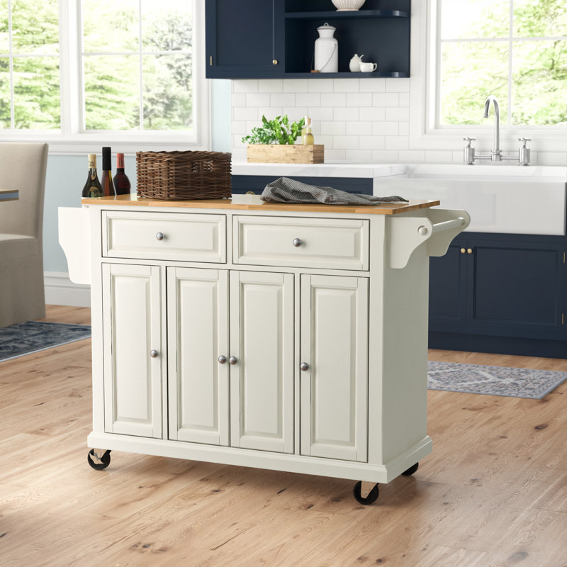 Ken Solid Wood Top Kitchen Island, White