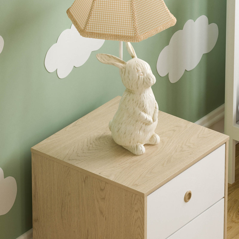 Kayshia 2 Drawer Bedside Table, White/Oak