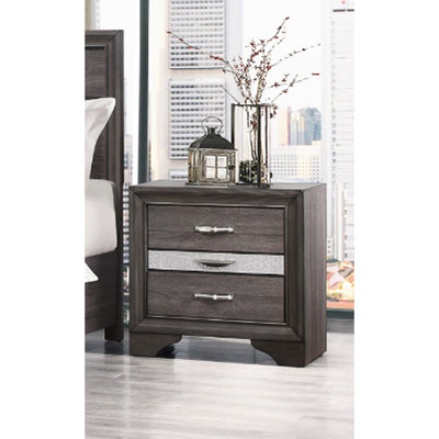 Table de chevet 3 au design moderne de couleur grise scintillante avec 3 grands tiroirs pour la chambre à coucher