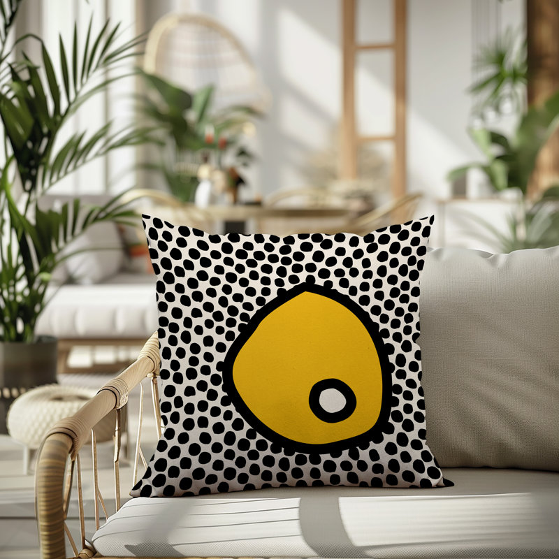 Oreiller carré réversible intérieur / extérieur Vie Abstract, H 15 po x l 15 po, Jaune