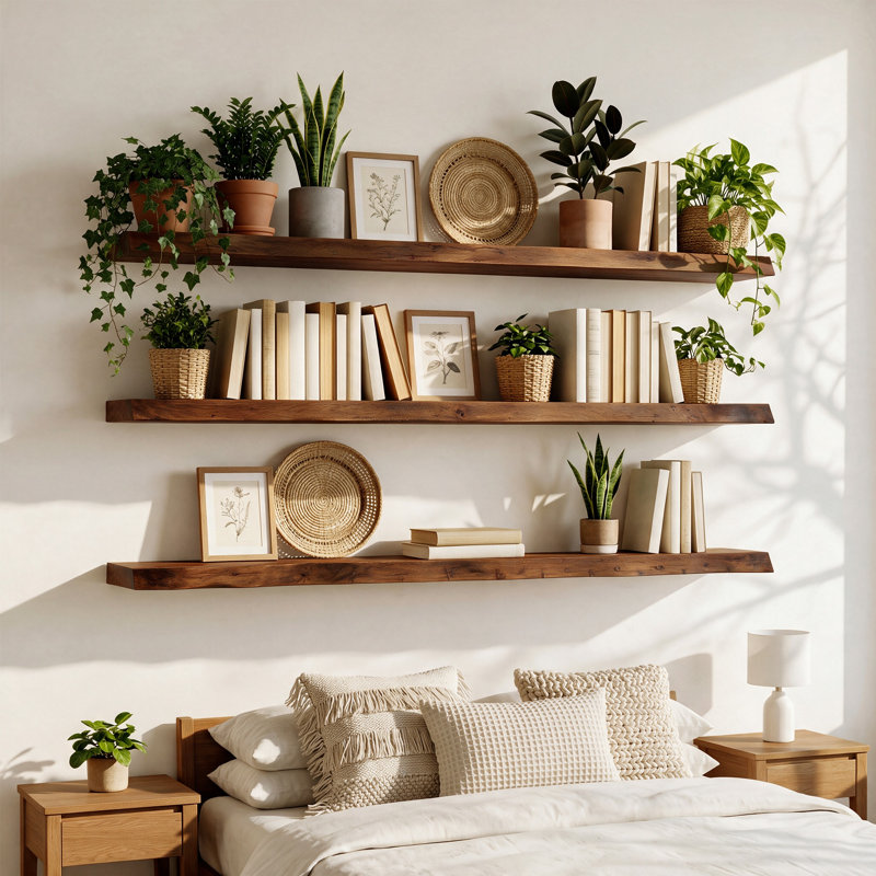 Tablettes murales flottantes en bois, Noyer brun