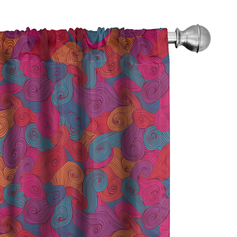 Colorful Swirls Curls Polyester Rod Pocket Curtain Panels, 28" x 63"