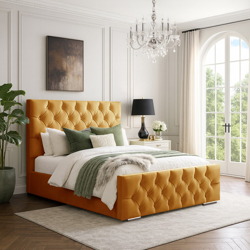 Bollman Upholstered Bed, Double (4'6), Turmeric
