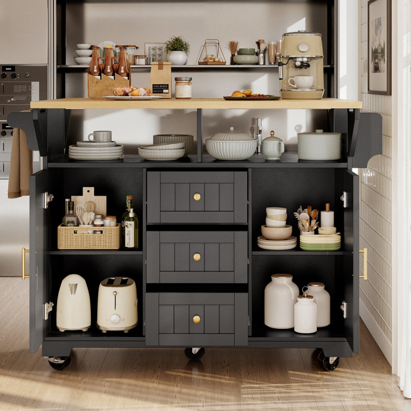 Wood Kitchen Island, Black
