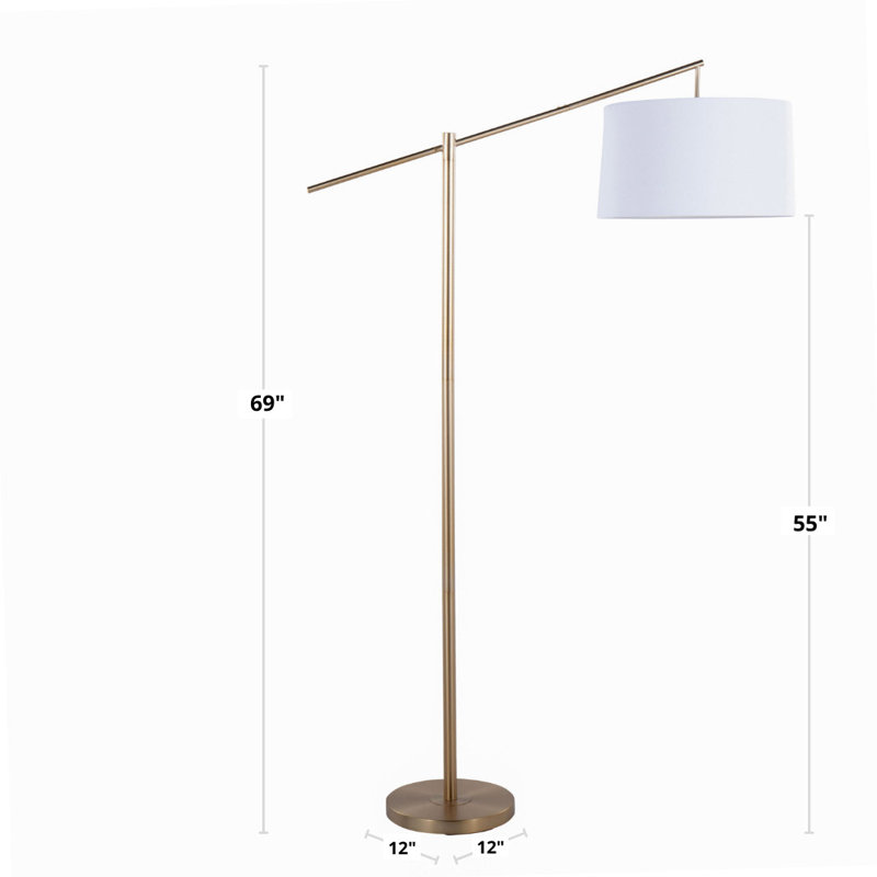 Lampe sur pied 69 po John-Stephan, Plaqué or, Blanc