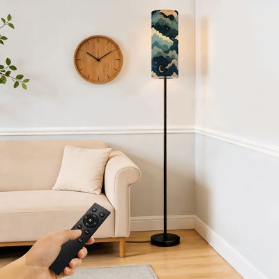 Floor Lamp  Night Sky Abstract Clouds Stars Crescent Moon Blue Gold Tones Dimmable Modern Standing Lamp with Remote Control Footswitch Bulb Lampshade Tall Pole Corner Lamp for Living Room Bedroom Office