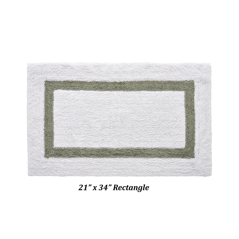 Widman 100% Cotton Tufted Reversible Bath Rug, Soft & Super Absorbent, Machine Washable Bathroom Rug for Shower, Tub & Sink Areas, 21" x 34" Rectangle, White/Dark Sage