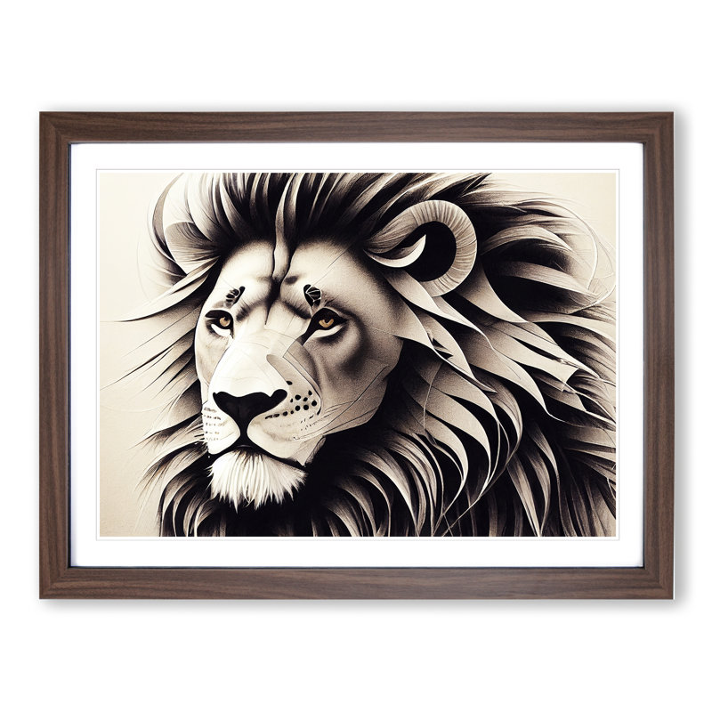 Miraculous Lion - Single Picture Frame Print, 34cm H x 46cm W, Walnut Framed