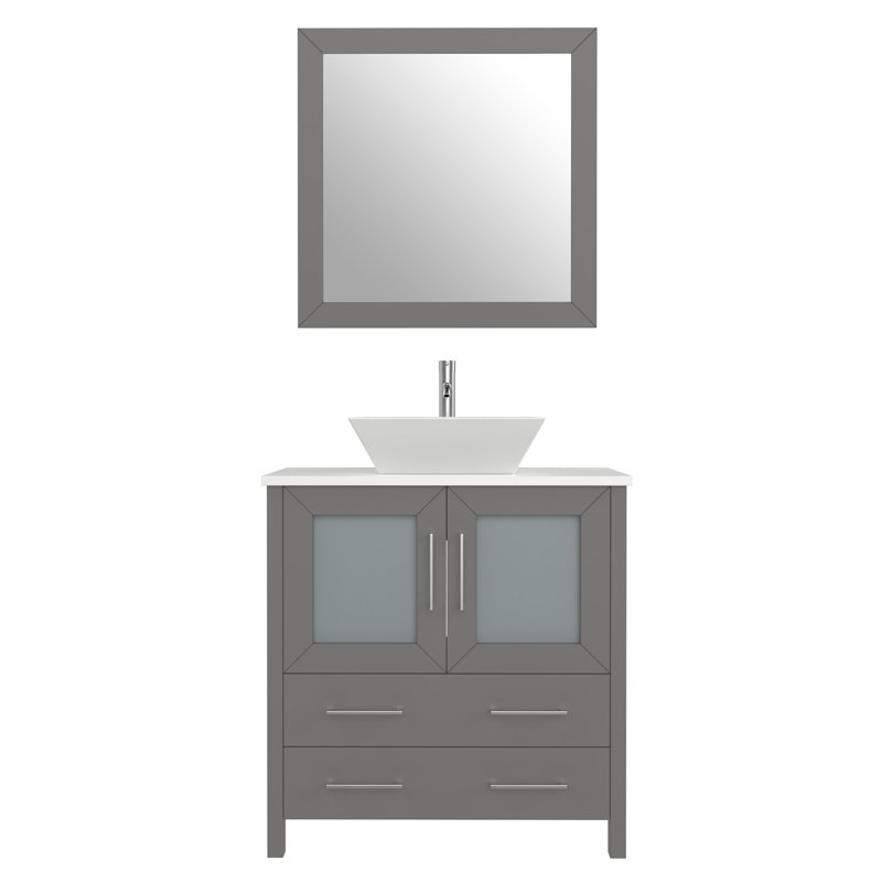 Ensemble de meuble-lavabo simple avec miroir , Gris, l 30 po