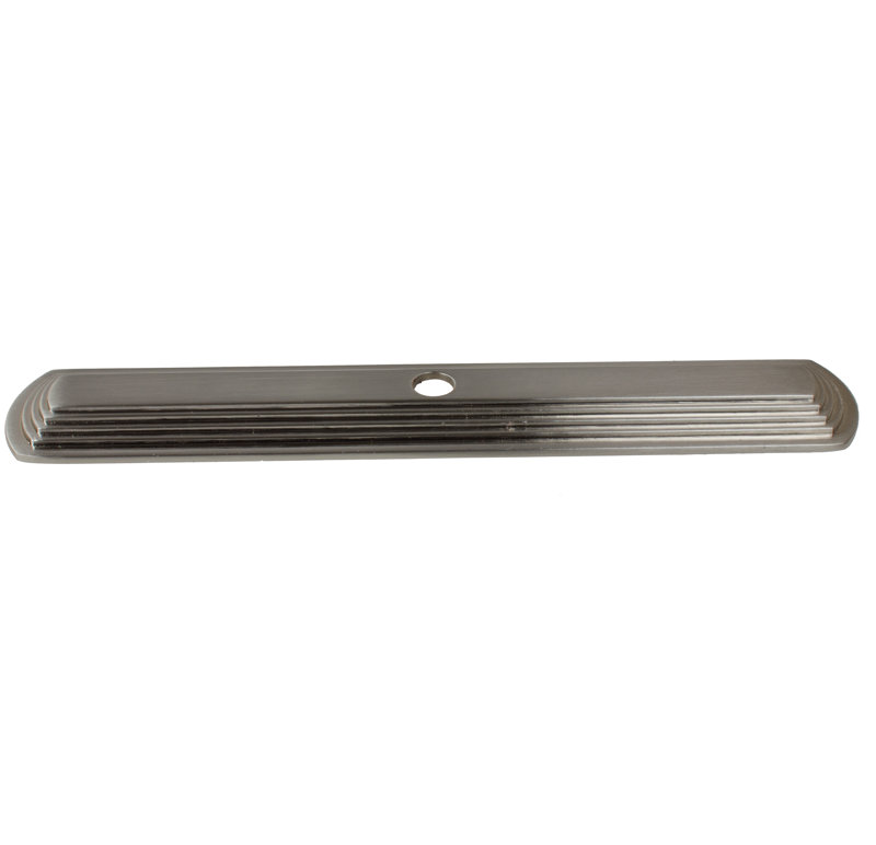 Narrow Rounded Rectangle Cabinet Knob Backplate, Satin Nickel