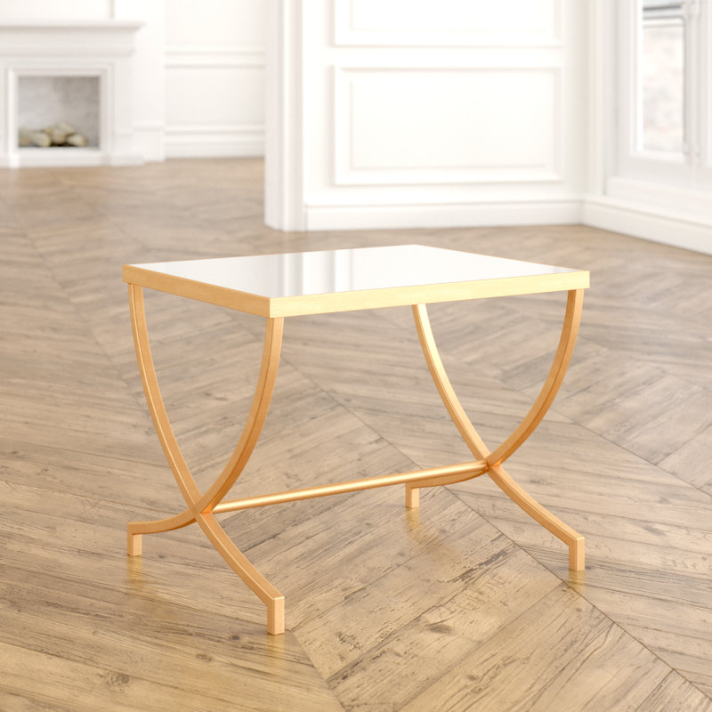 Zephyrine Cross Legs End Table, White/Gold
