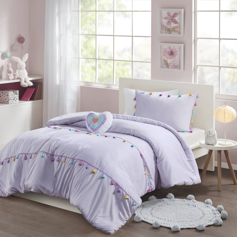 Tessa Multi-Color Tassel Comforter Set, Blush, Full/Queen Comforter + 2 Shams + 1 Pillow