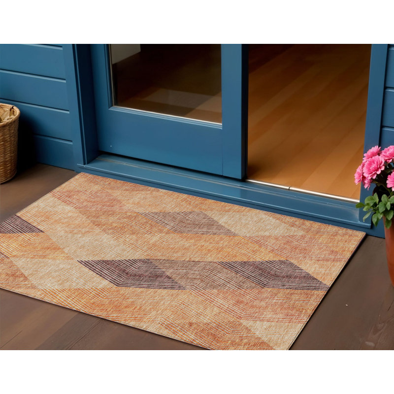 Tapis extérieur lavable 3 pi x 5 pi orange et rouge rubis pêche