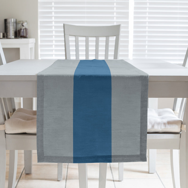 Chemin de table Boston, 72 po x 16 po, Mélange de coton, San Jose,Silver/Blue/Silver
