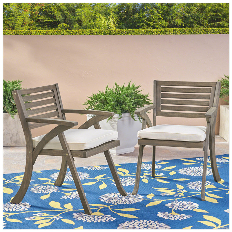 Helen Outdoor Acacia Wood Dining Chair With Crème Cushions, Durable And Stylish For Patio And Garden