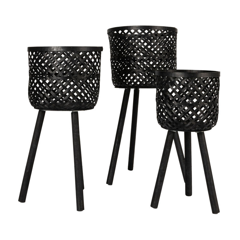 Paniers en bambou tissé avec pieds en bois