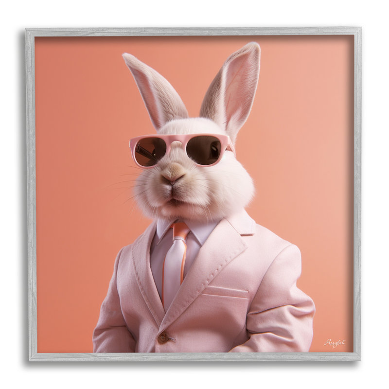 Az-145-Lapin portant un costume par Roozbeh, Estampe numérique Farmhouse, H 12 po x l 12 po x P 1,5 po