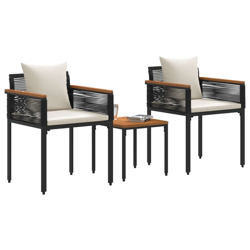  Outdoor Furniture Set With Cushion PE Rattan Seating Patio Arrangement, Cream White, Black