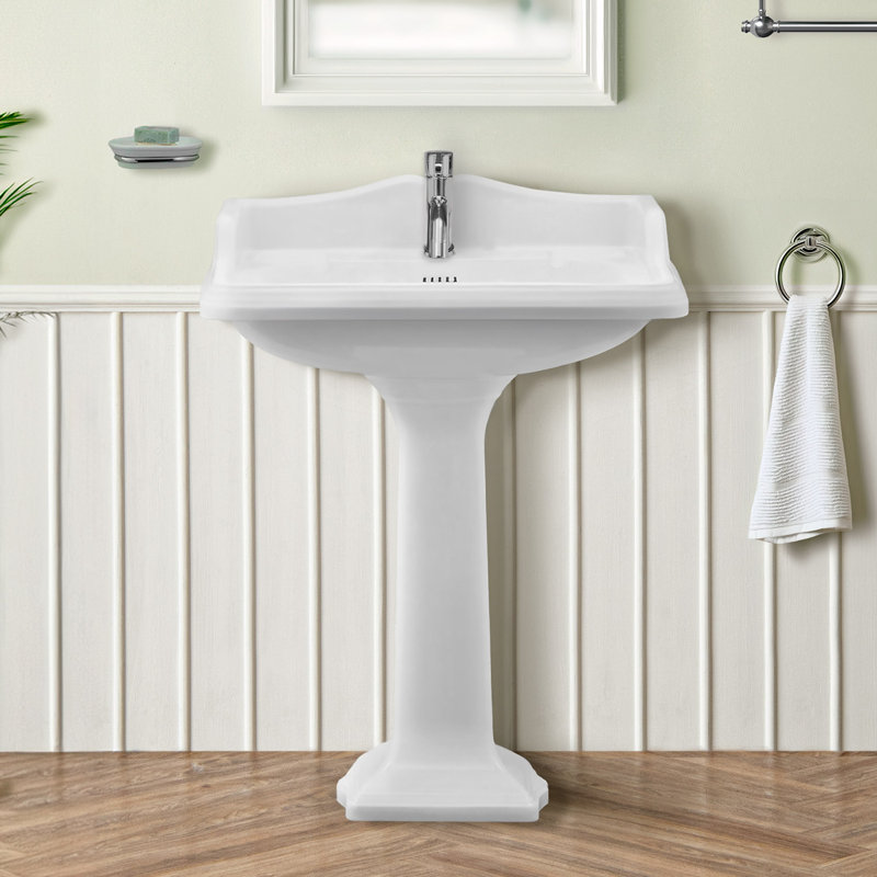Whitehaus 28" Traditional Pedestal With Large Rectangular Bowl, Backsplash, Dual Soap Ledges, Decorative Trim and Overflow