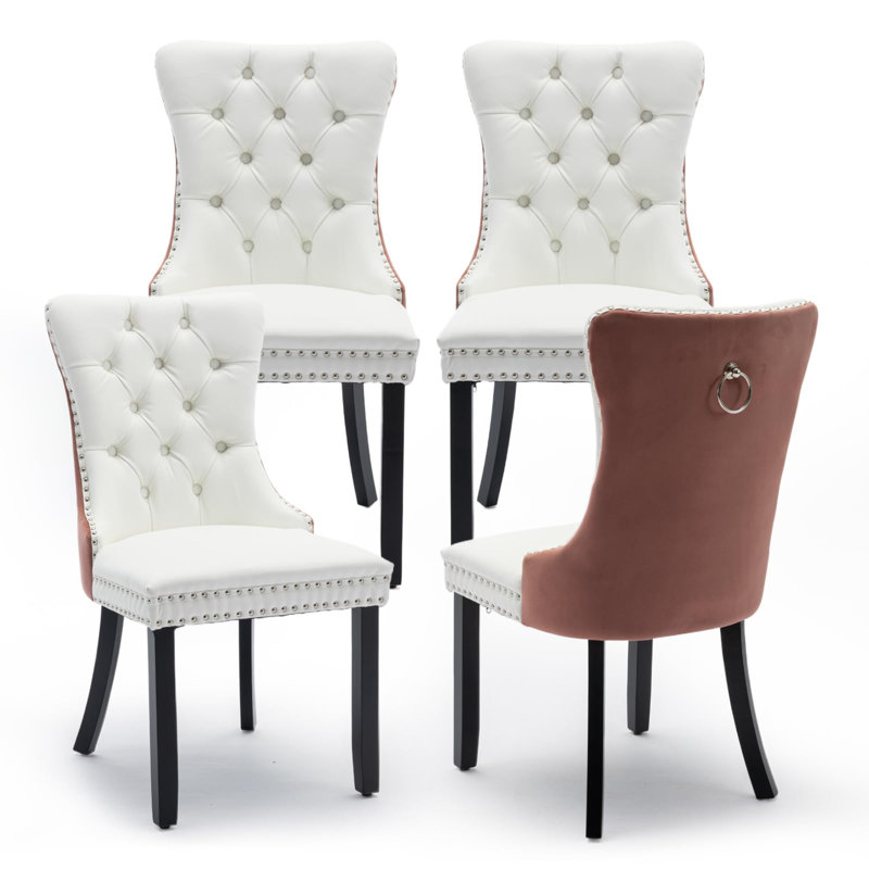 Chaises de salle à manger, chaise de salle à manger rembourrée haut de gamme avec anneau clouté, Noir, 4