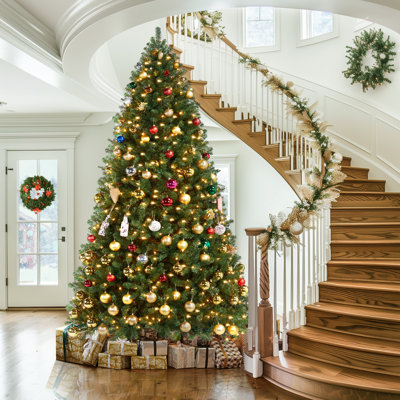 Pre-Lit Green Spruce Artificial Christmas Tree with Foldable Stand