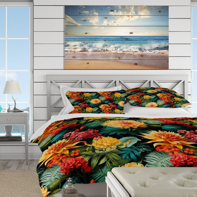Jungle Splendor Tropical Pattern Duvet Cover, King Duvet Cover + 2 King Shams