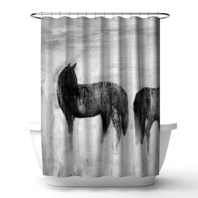 Abstract White Horse – Elegant Home – Polyester Shower Curtain, Dye Sublimation Print, 71" W × 74" L