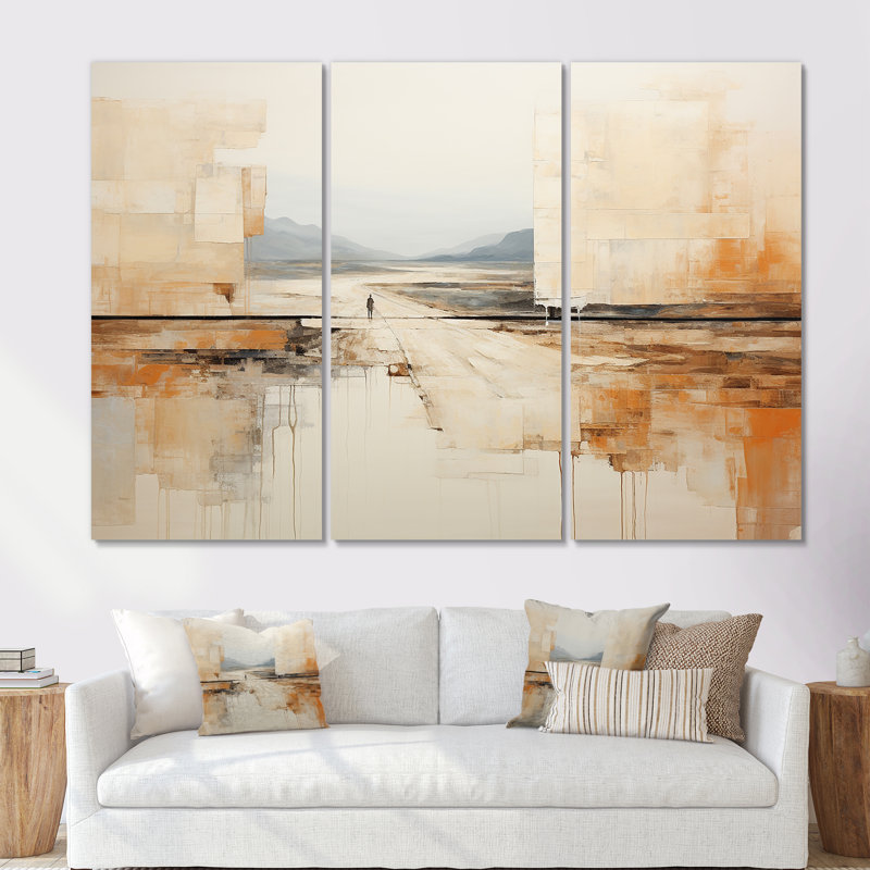 Abstrait beige brun, collage sur route brun I - ensemble abstrait d'art sur toile, H 28 po x l 36 po x P 1 po, Toile tendue
