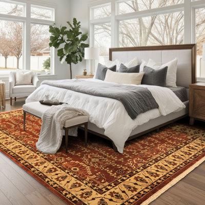 Tapis traditionnel beige en laine noué à la main 7 pi 9 po x 9 pi 10 po Rust