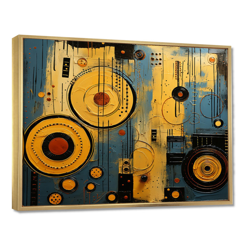 Cercle contemporain contemporain, collage - art mural africain, H 12 po x l 20 po x P 1 po, Toile avec cadre flottant or