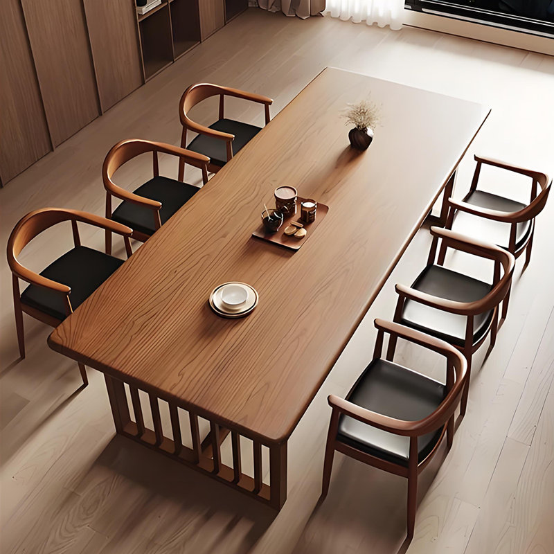 Ensemble de salle à manger rectangulaire en bois de cerisier, H 29,5 po x l 31,5 po x L 78,7 po, Noir / brun