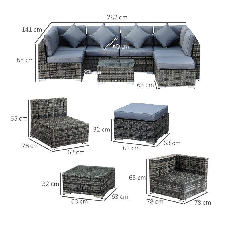 282cm Wide Outdoor L-Shaped Patio Sectional Set with Cushions