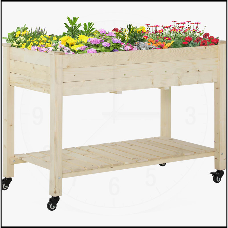 Boîte à fleurs surélevée en bois avec roues verrouillables