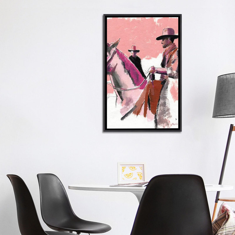 «My Pink Horse», reproduction d'art sur toile encadrée, 40 po x 26 po, Toile avec cadre, Noir patiné