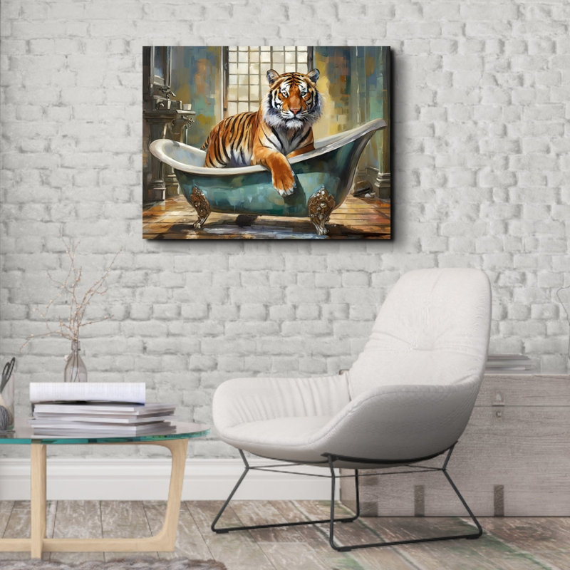 «Tiger Bathaign» sur toile, H 15 po x l 18 po