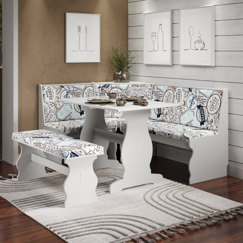 Bagwell 3 - Piece Upholstered Trestle Breakfast Nook Dining Set with Coffee Print