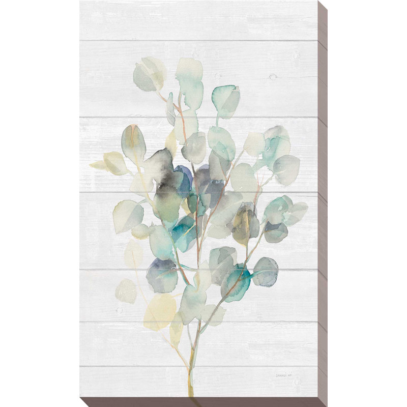 «Eucalyptus III on Shiplap», reproduction de peinture à l'aquarelle sur toile, H 30 po x l 18 po x P 1 po, Toile tendue