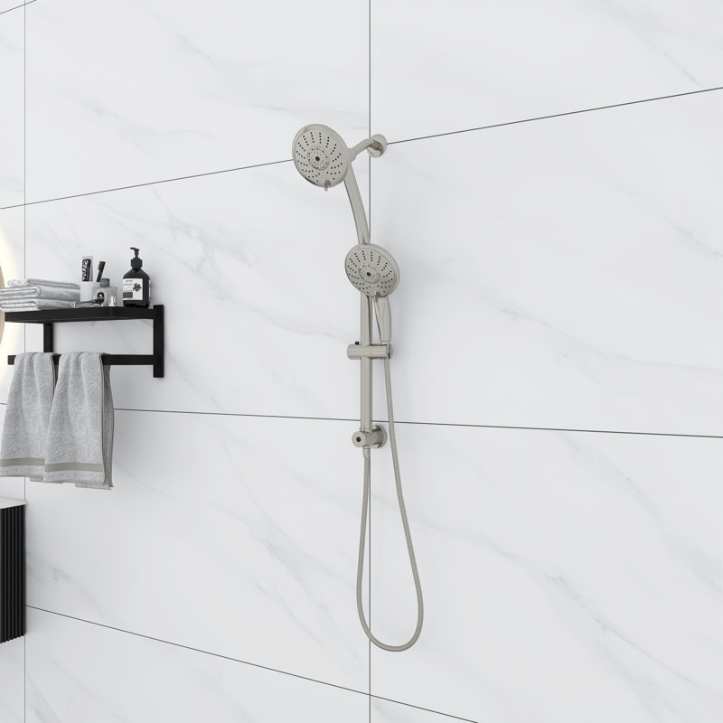 5" Multi Function Dual Shower Head, with Adjustable Slide Bar, Brushed Nickel