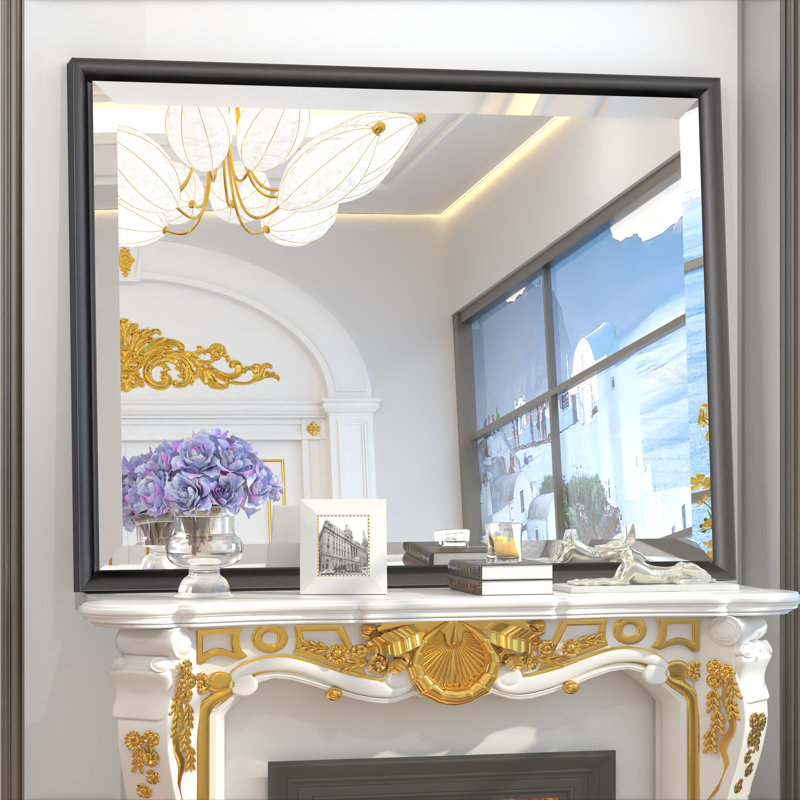 Rectangular Black Matte Metal Frame Vanity Mirror with Beveled Floating Mirror Bathroom, 32" x 40"