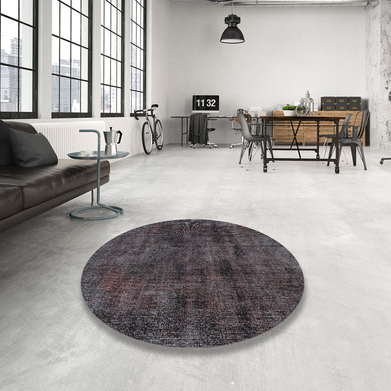 Tapis en laine noir / gris, Rond 8 pi
