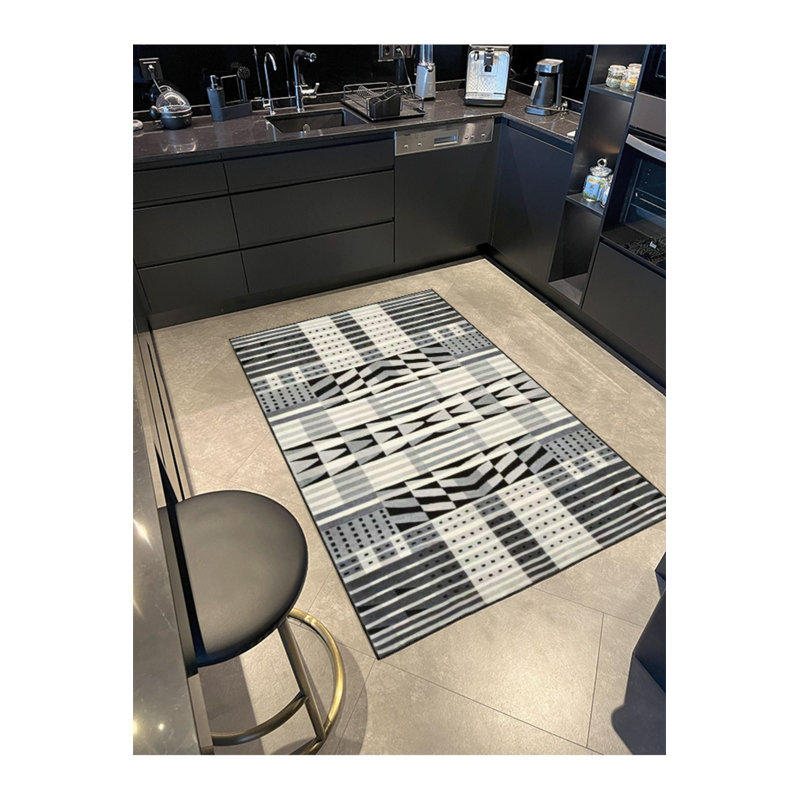 Tapis lavable noir à motif géométrique rectangulaire, Sous-tapis rectangulaire 4 pi 7 po x 6 pi 7 po inc