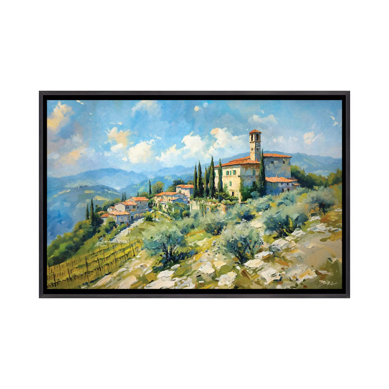 «Tuscan Village On A Hill», reproduction d'art murale encadrée, H 18 po x l 26 po, Reproduction encadrée sans passe-partout