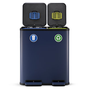Poubelle à deux compartiments 18,5 gallons (40 L x 30 L) Simpli-Magic - Poubelle de cuisine avec poubelles et bacs de recyclage - Couvercle à fermeture lente, contrôle des odeurs, mains libres