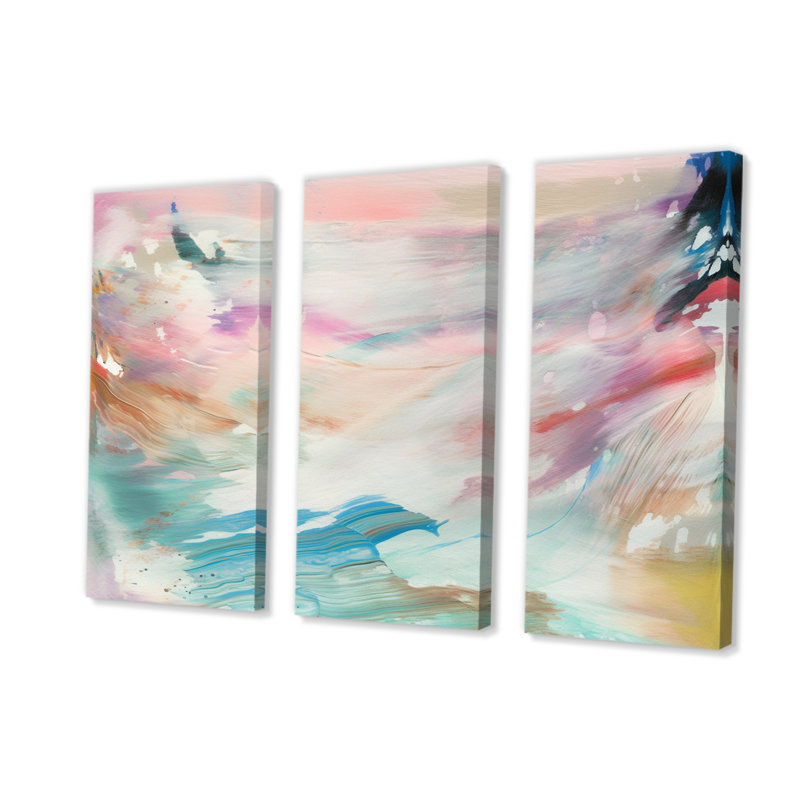 «Spring Miracles In Tender Retro Pastel III» sur toile, reproduction de 3 pièces, H 32 po x l 48 po x P 1 po