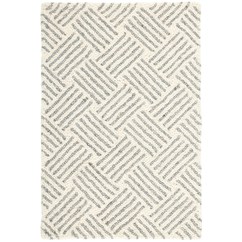 Layers Grey Hand Hooked Wool Rug, Rectangle 4' x 6'