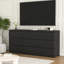 Commode 9 tiroirs sans poignée, commode moderne en bois noir mat pour la chambre à coucher, commode de rangement pour le salon, le couloir, le vestibule-255842270