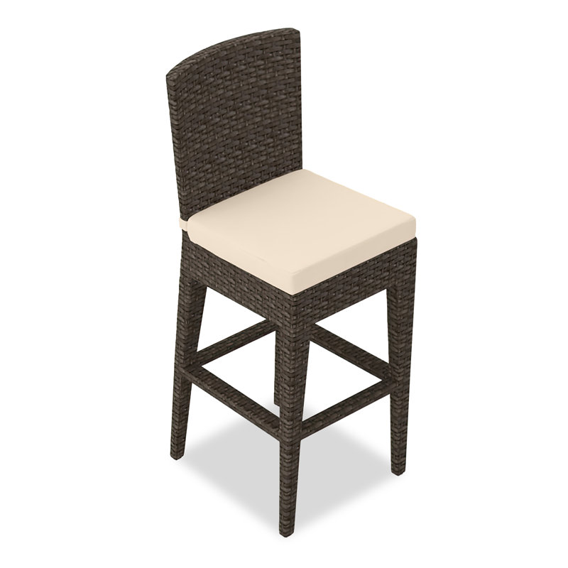 Arden Outdoor Bar Stool, Spectrum Indigo Sunbrella®, Chestnut, 28.75"