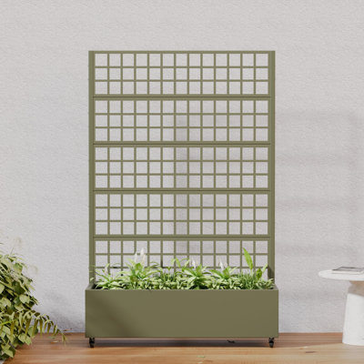 72" H x 47" W x 16" D Outdoor Metal Planter Box with Trellis Decor Raised Garden Bed with Lattice Panel and Wheels for Patio