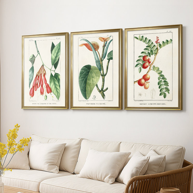 Turpin Tropical Botanicals I - Toile tendue avec châssis sur mesure - 3 pièces, H 27 po x l 39 po, Doré